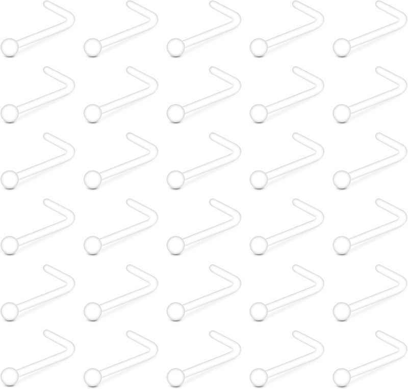 QWALIT 20g 18g Clear Nose Studs for Work Clear Nose Rings for Work Clear Nose Piercing Plastic Nose Rings for Surgery Invisible Nose Ring Retainer Clear Nose Ring Spacers Nose Retainers - Image 1